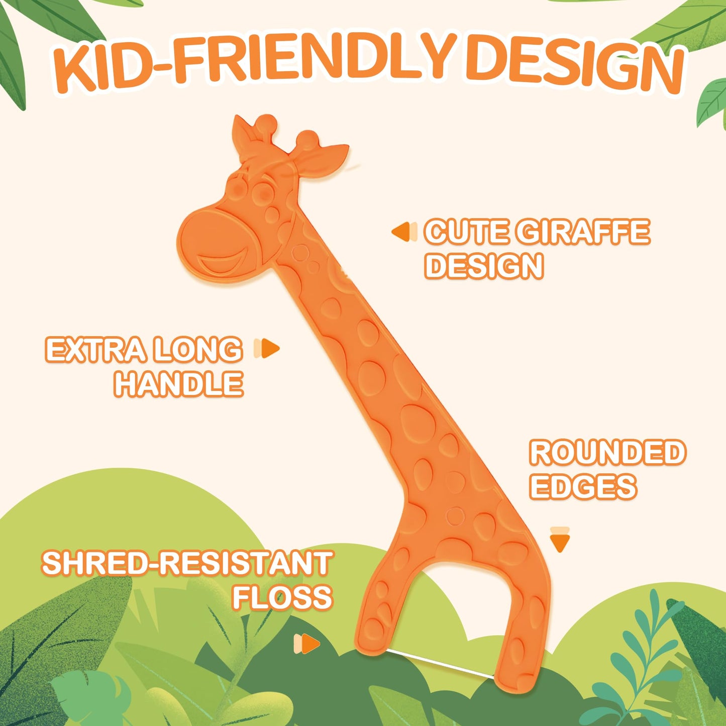 Lakeyface 200 Count Biodegradable Kids Flossers | Eco Friendly Plant-Based Floss Picks, Giraffe Design, No Fluoride, BPA Free