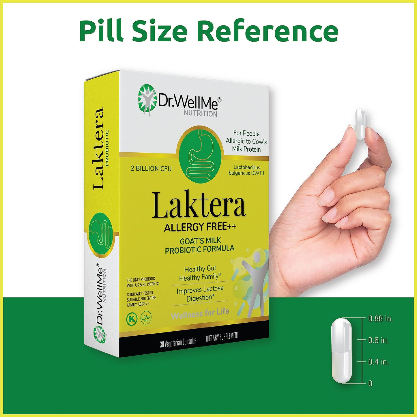Dr. WellMe Laktera Allergy-Free Probiotics – 30 Caps, Goat Milk Formula, 12B CFU, Immune & Gut Health, Low Lactose, Gluten-Free