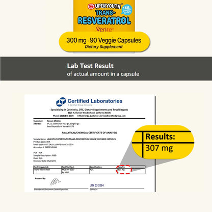 lalavita SuperYouth Trans-Resveratrol 300mg – 90 Veggie Capsules (90 Day) – Yeast Fermentation
