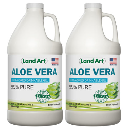 Land Art Organic Aloe Vera Drinkable Gel – 99.7% Pure, Cold-Processed, Digestive Support (64 oz x 2)