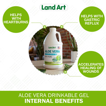 Land Art Organic Aloe Vera Drinkable Gel – 99.7% Pure, Cold-Processed, Digestive Support (64 oz x 2)