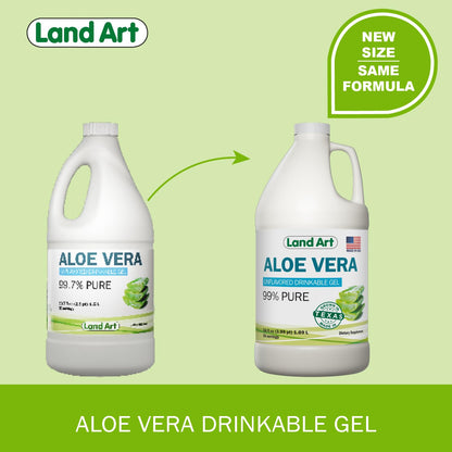 Land Art Organic Aloe Vera Drinkable Gel – 99.7% Pure, Cold-Processed, Digestive Support (64 oz x 2)