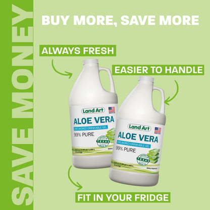 Land Art Organic Aloe Vera Drinkable Gel – 99.7% Pure, Cold-Processed, Digestive Support (64 oz x 2)