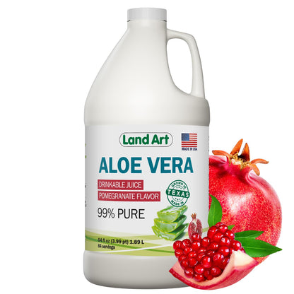 Land Art Pure Aloe Vera Juice - Pomegranate Flavored - Cold-Processed - 64 fl oz