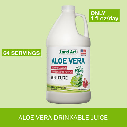 Land Art Pure Aloe Vera Juice - Pomegranate Flavored - Cold-Processed - 64 fl oz
