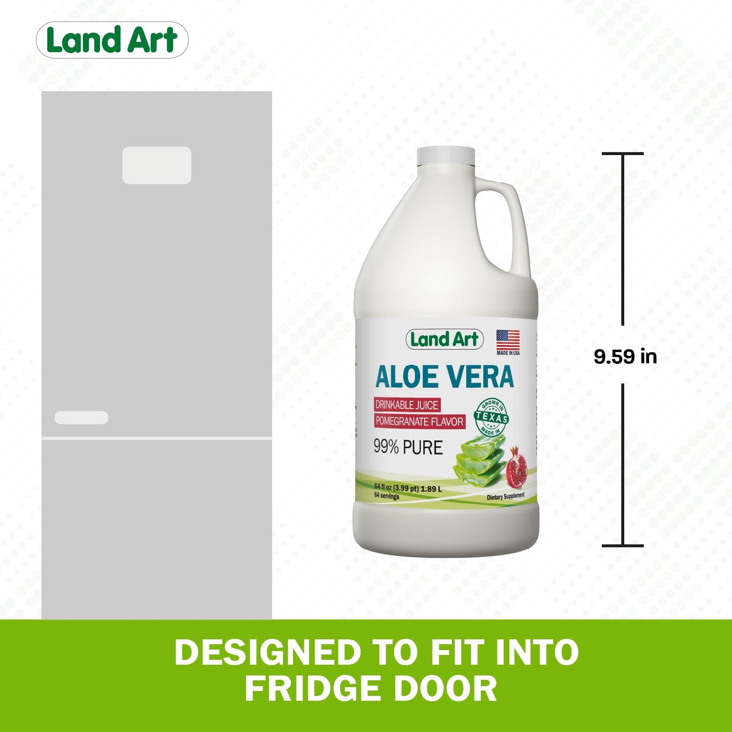 Land Art Pure Aloe Vera Juice - Pomegranate Flavored - Cold-Processed - 64 fl oz