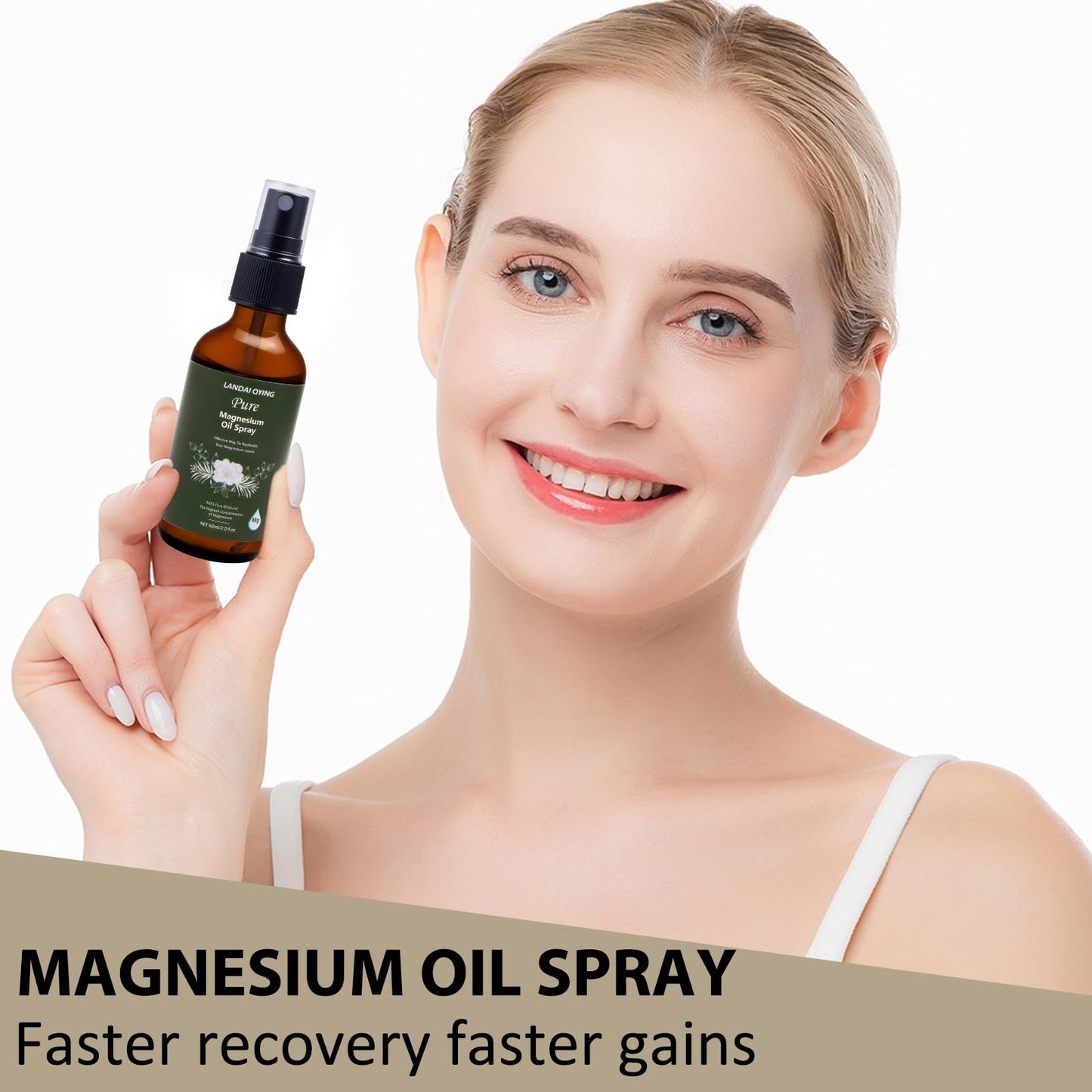 LANDAI QYING Pure Magnesium Oil Spray, Organic Natural Magnesium Oil for Feet, Easy to Absorb Mg Spray for Feet, Body and Skin, Muscle Support, 60ml/2 fl oz
