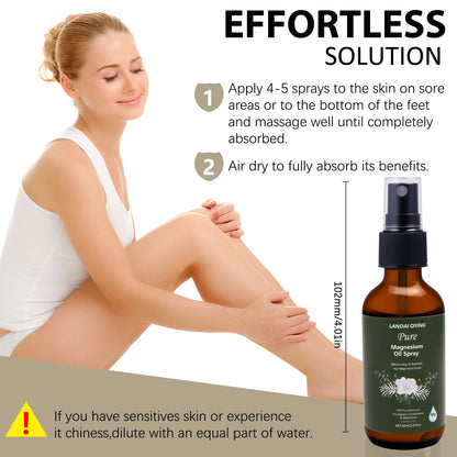LANDAI QYING Pure Magnesium Oil Spray, Organic Natural Magnesium Oil for Feet, Easy to Absorb Mg Spray for Feet, Body and Skin, Muscle Support, 60ml/2 fl oz