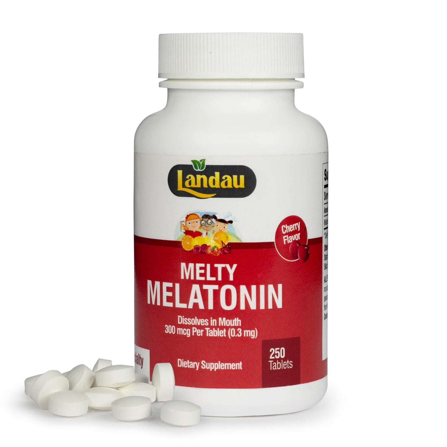 Landau Melty Melatonin 0.3mg (300mcg) Cherry – 250 Tablets | Made in USA, Kosher