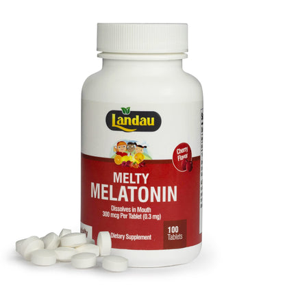 Landau Melty Melatonin 0.3mg (300 mcg) – Cherry, Fast-Dissolving Sleep Aid | 100 Tablets, Kosher, Made in USA