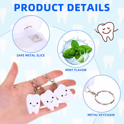 Landical 48 Pcs Mini Dental Floss Keychain – Tooth-Shaped Mint Floss 15 m (16.4 yd)