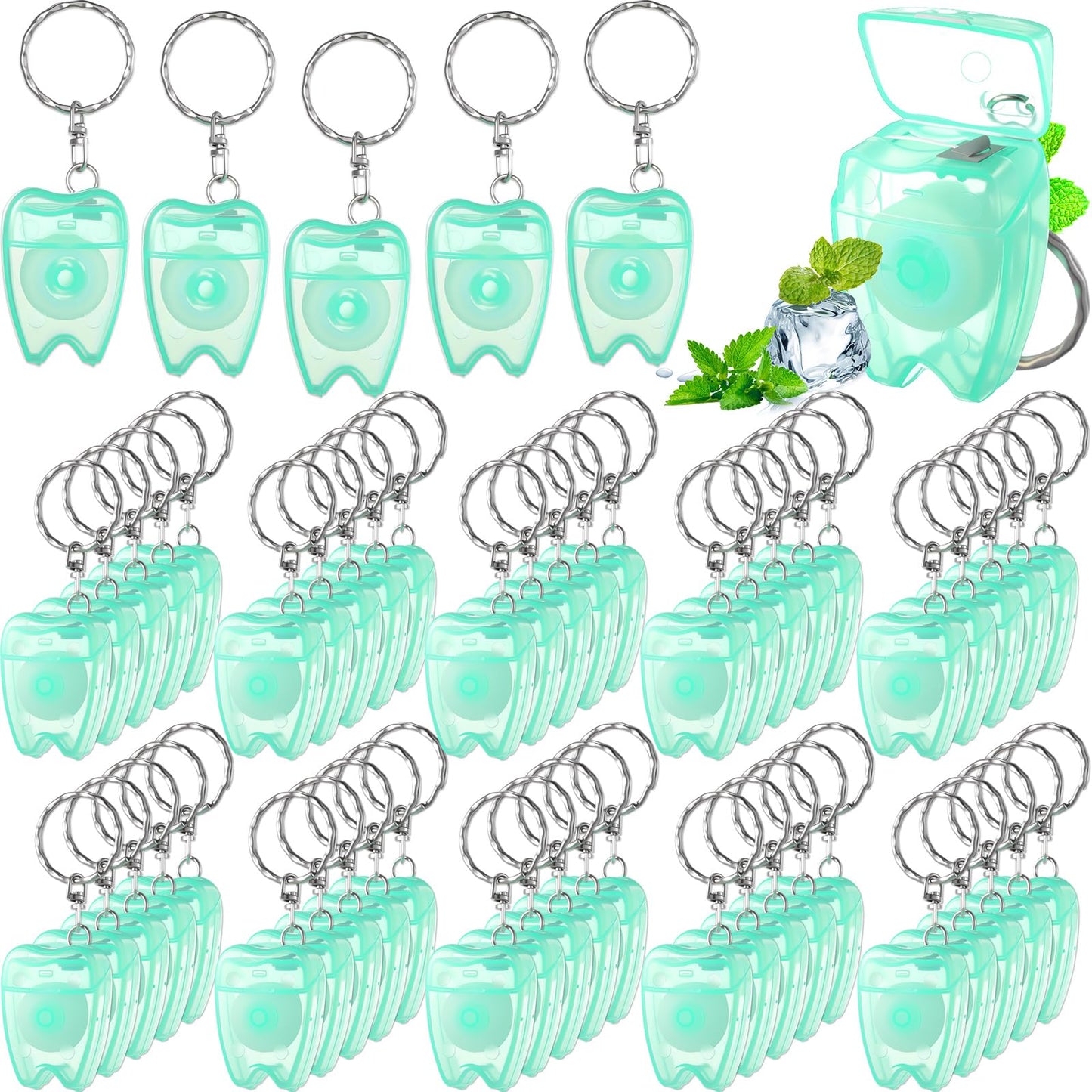 Landical 50 Pcs Mini Dental Floss Keychain – Mint Green, 16.4 yd (15 m) Each