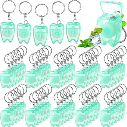 Landical 50 Pcs Mini Dental Floss Keychain – Mint Green, 16.4 yd (15 m) Each