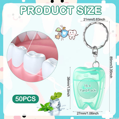 Landical 50 Pcs Mini Dental Floss Keychain – Mint Green, 16.4 yd (15 m) Each