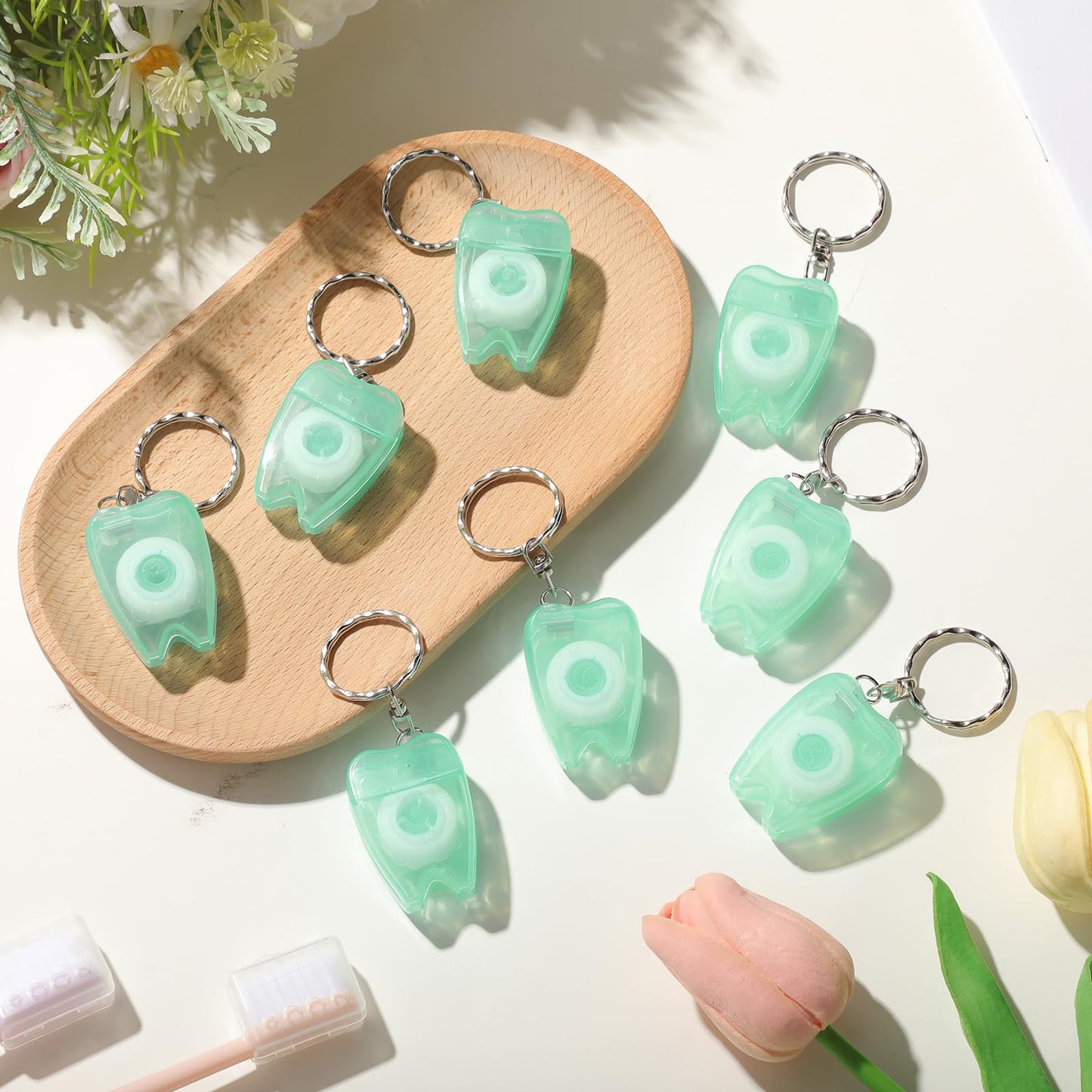 Landical 50 Pcs Mini Dental Floss Keychain – Mint Green, 16.4 yd (15 m) Each