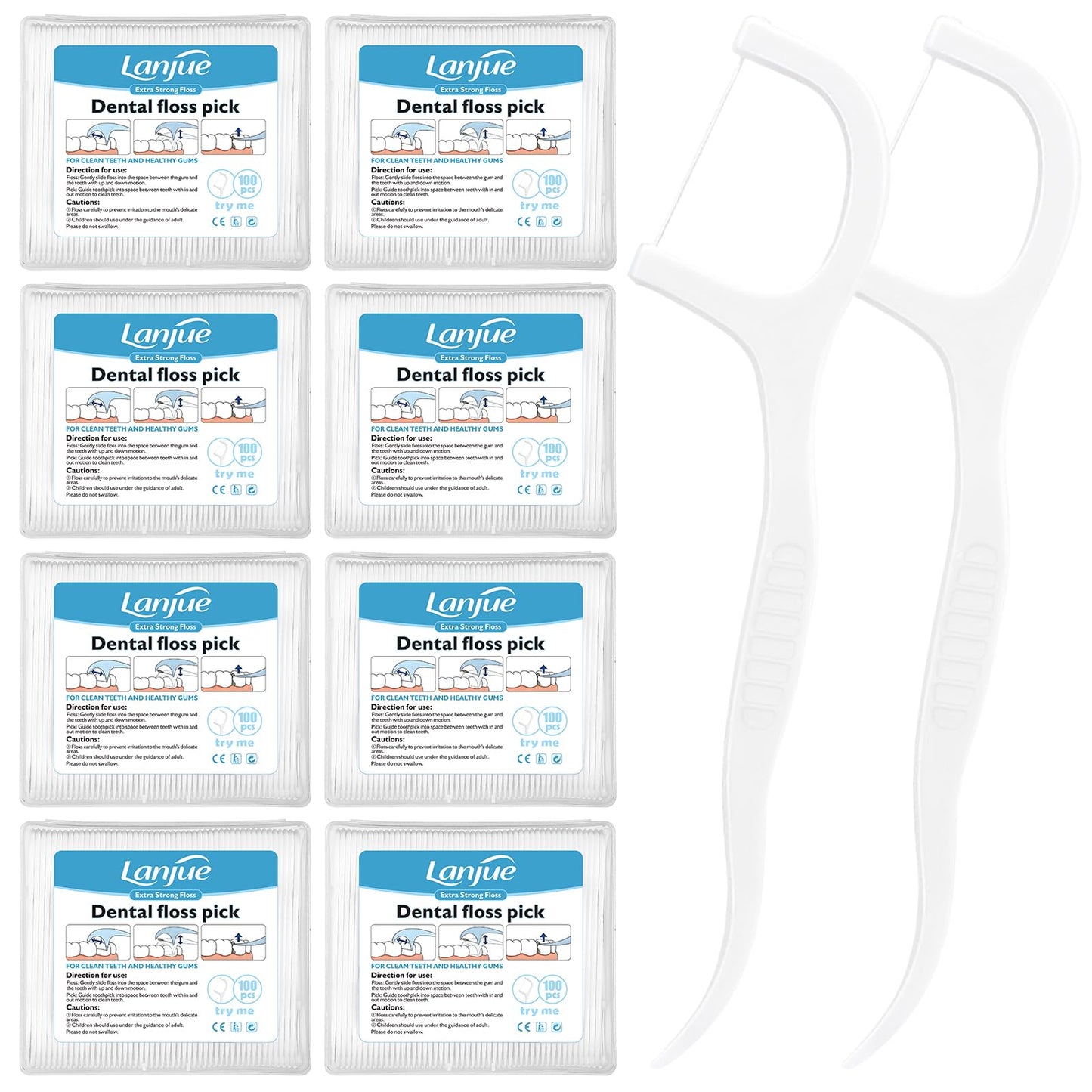 Lanjue 800 Count Dental Floss Picks – 8 Boxes, Travel 2-in-1 Toothpicks