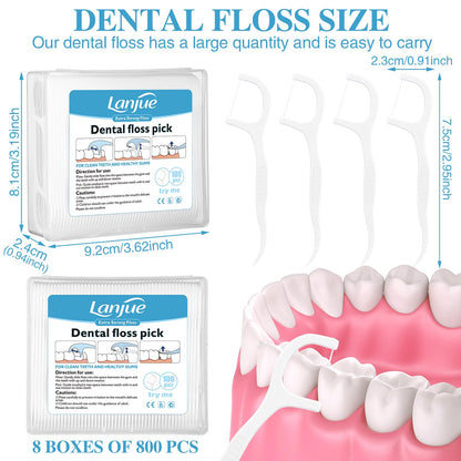 Lanjue 800 Count Dental Floss Picks – 8 Boxes, Travel 2-in-1 Toothpicks