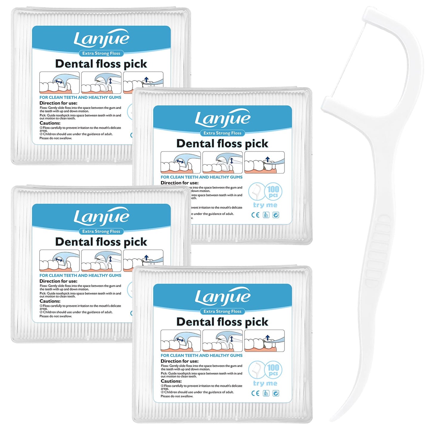 Lanjue 400 Count Dental Floss Picks – Travel Flossers with 4 Portable Cases