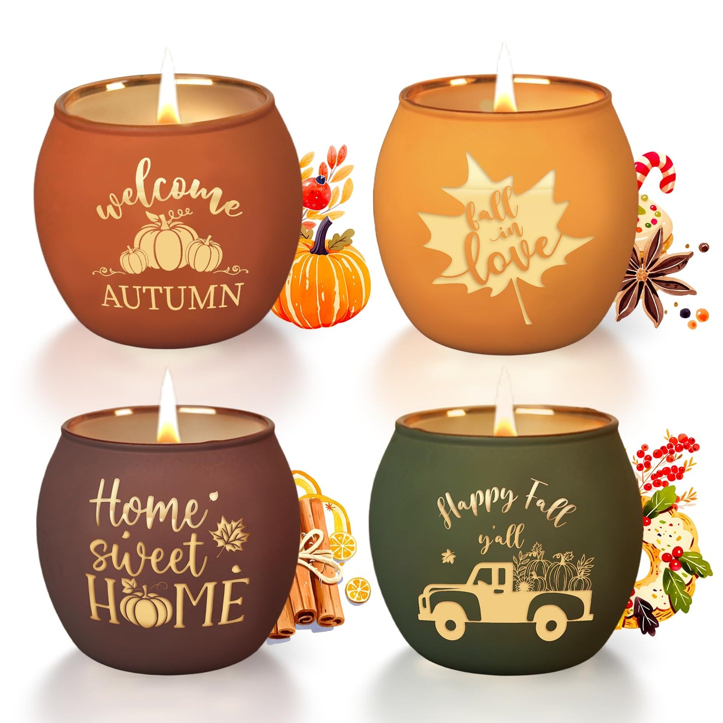 Lanpn Fall Scented Candles Gift Set 4 Pack | 16oz Soy Wax Jars