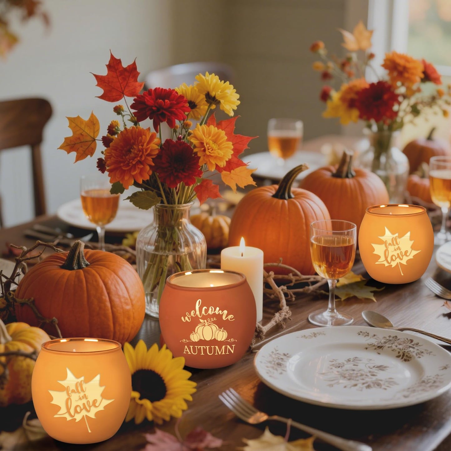 Lanpn Fall Scented Candles Gift Set 4 Pack | 16oz Soy Wax Jars