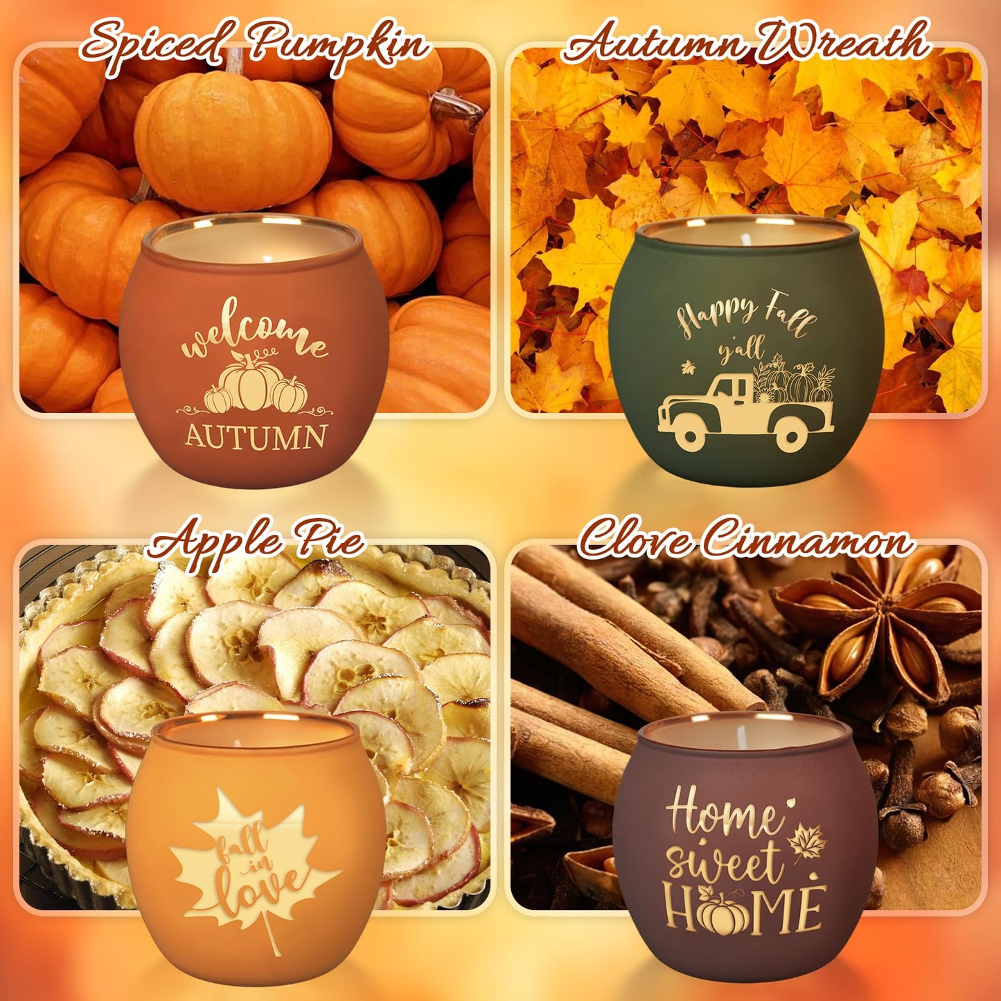 Lanpn Fall Scented Candles Gift Set 4 Pack | 16oz Soy Wax Jars