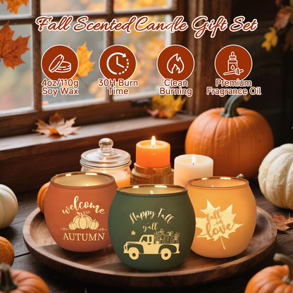 Lanpn Fall Scented Candles Gift Set 4 Pack | 16oz Soy Wax Jars