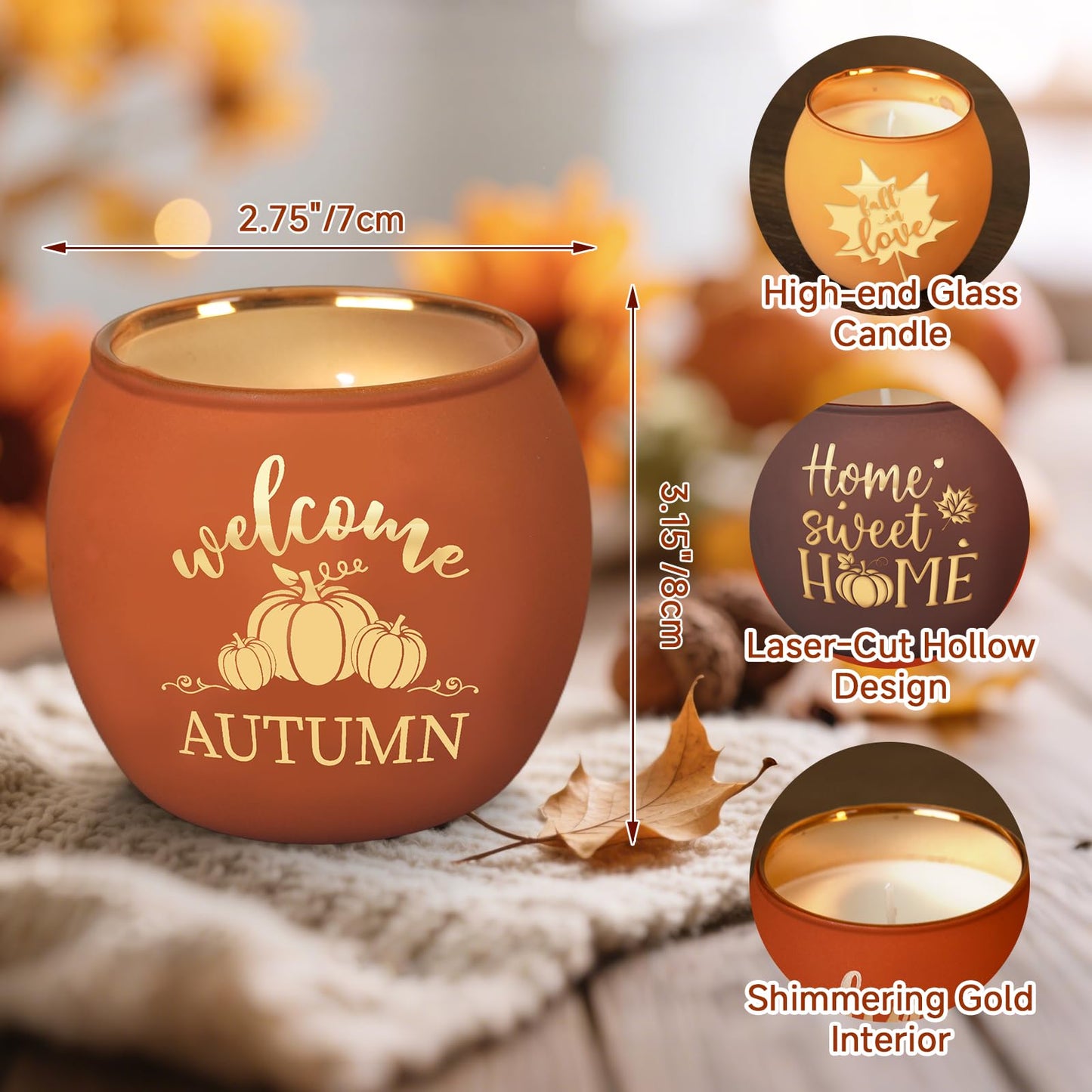 Lanpn Fall Scented Candles Gift Set 4 Pack | 16oz Soy Wax Jars