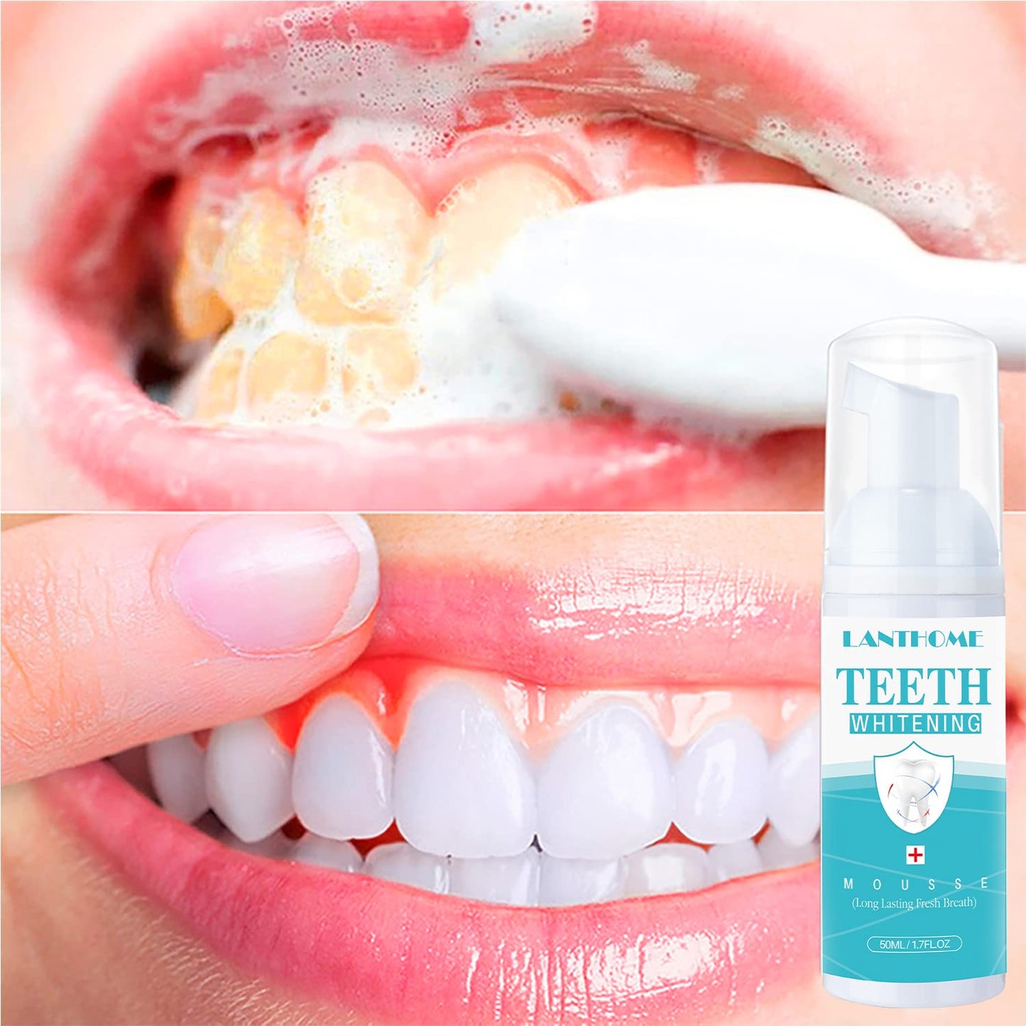 LANTHOME White Foam Teeth Whitening Foam (3PCS) – Easy to Use Tooth Whitener Mousse