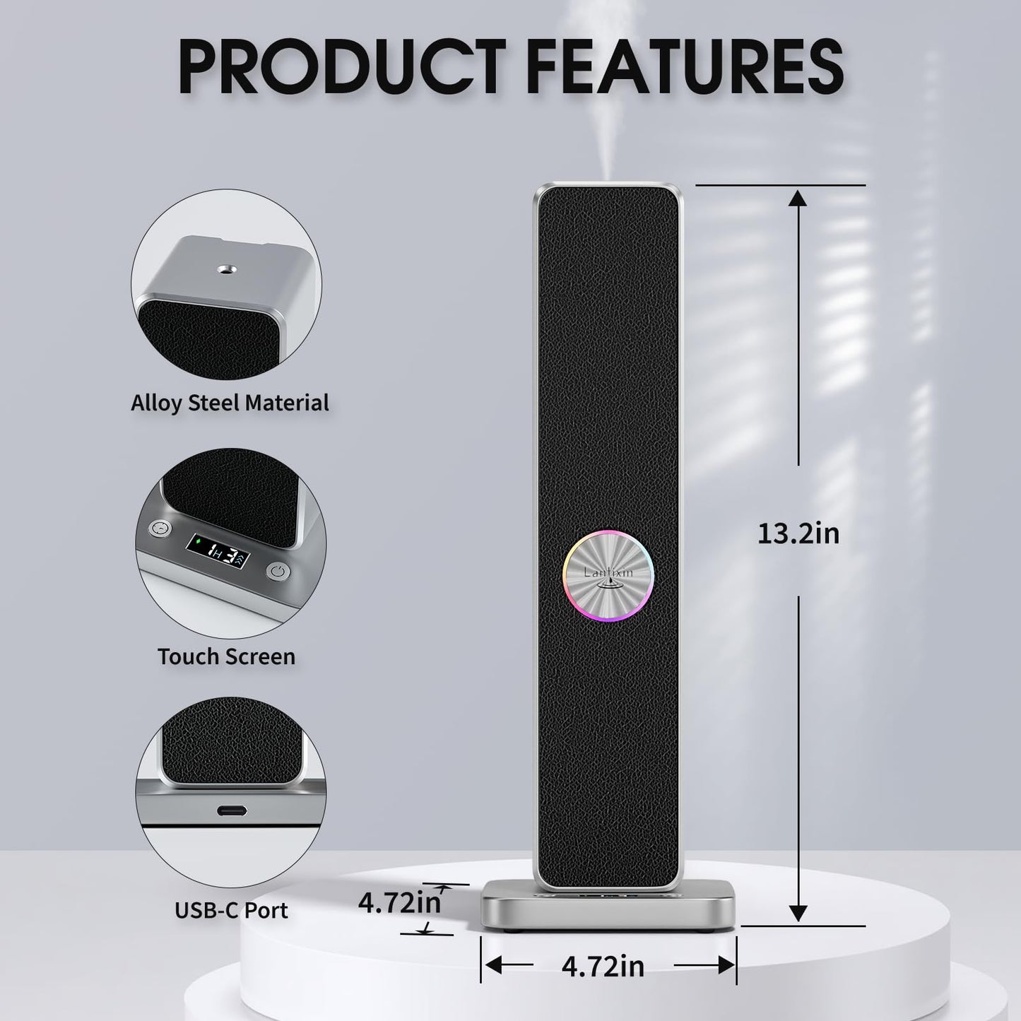 LANTIXIN Waterless Essential Oil Diffuser – Nano Atomization, Ultra-Quiet Plug-In Diffuser for Large Rooms (Silver)