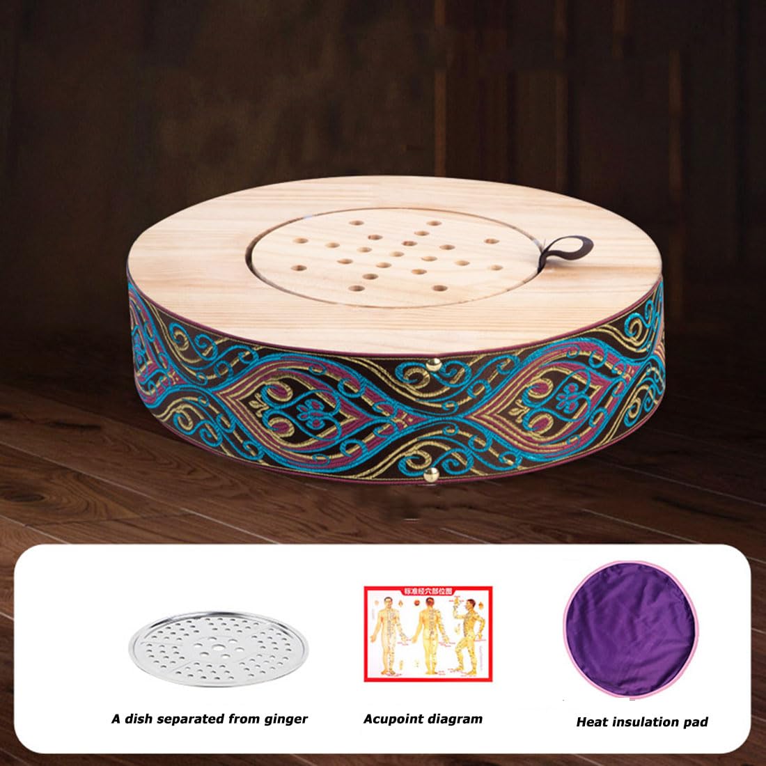 LANYANZI Smokeless Moxa Cone Burner Box – Wood Moxibustion Stool for Hips & Abdomen