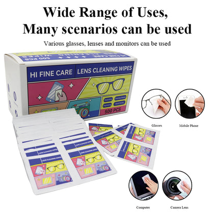 Pre-Moistened Lens Cleaning Wipes - 500 Pcs | Safe for Glasses, Screens & Devices