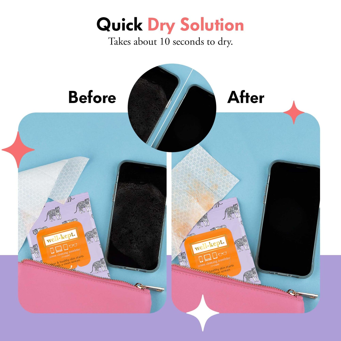 Well-Kept Tech & Lens Wipes - 12 Pack (180 Count) | Eyeglasses, Screens & Phones | Tiger Pose