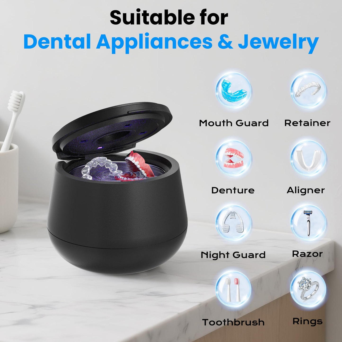 45kHz Ultrasonic Retainer Cleaner – 200ML UV Dental Cleaner