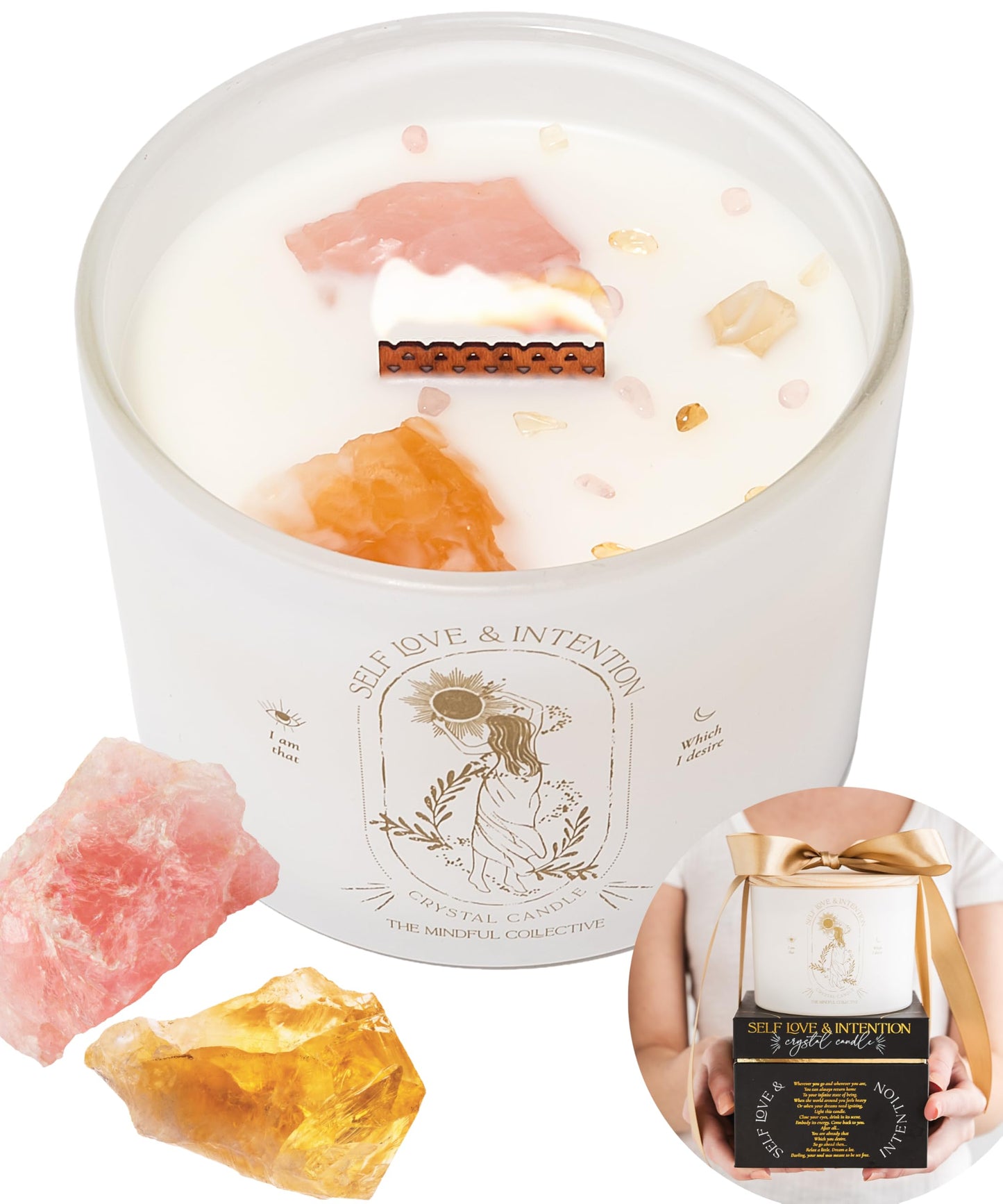 Large Crystal Candles for Women – 12oz Soy Wood Wick, Crackling Luxury Aromatherapy