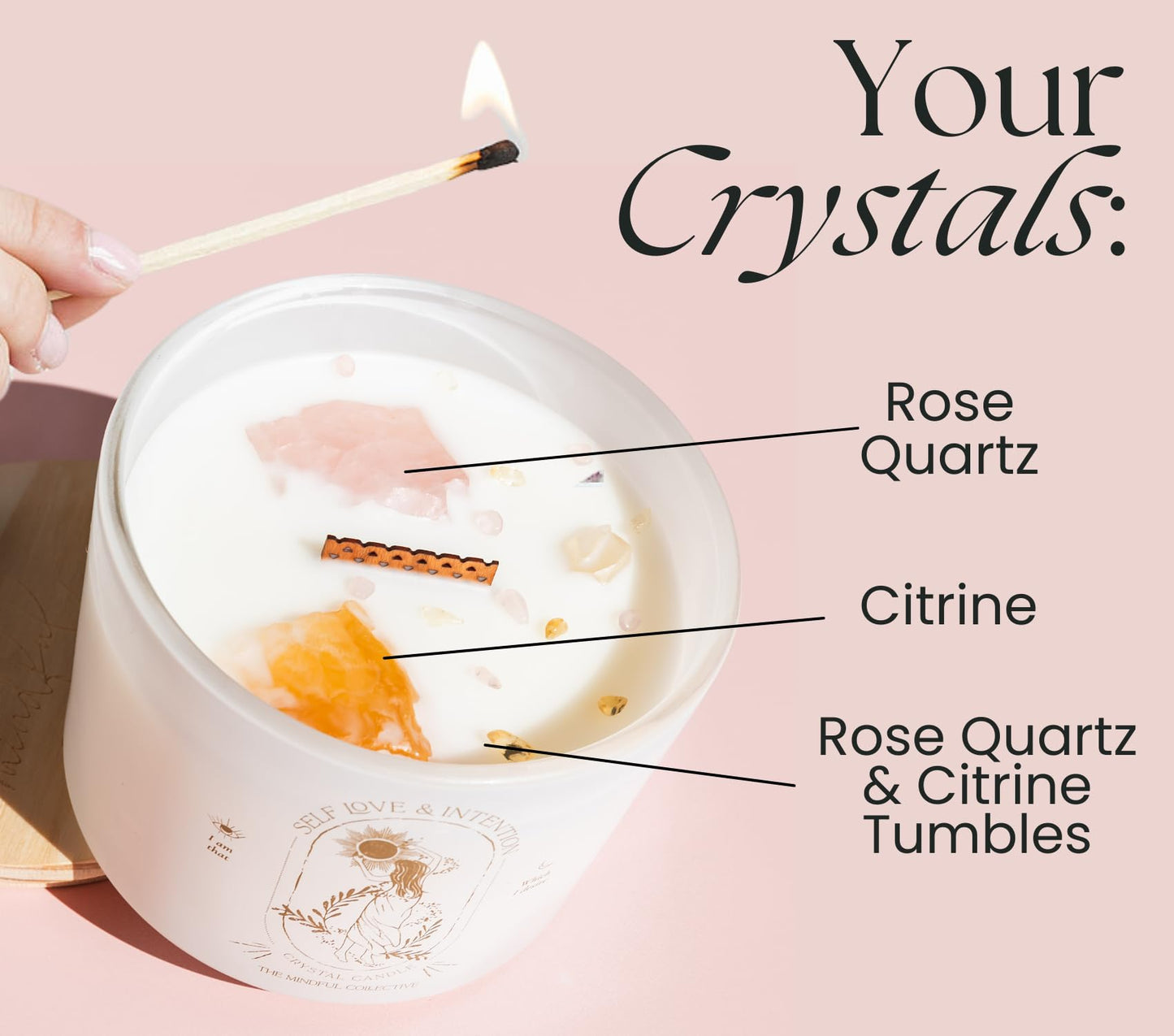 Large Crystal Candles for Women – 12oz Soy Wood Wick, Crackling Luxury Aromatherapy