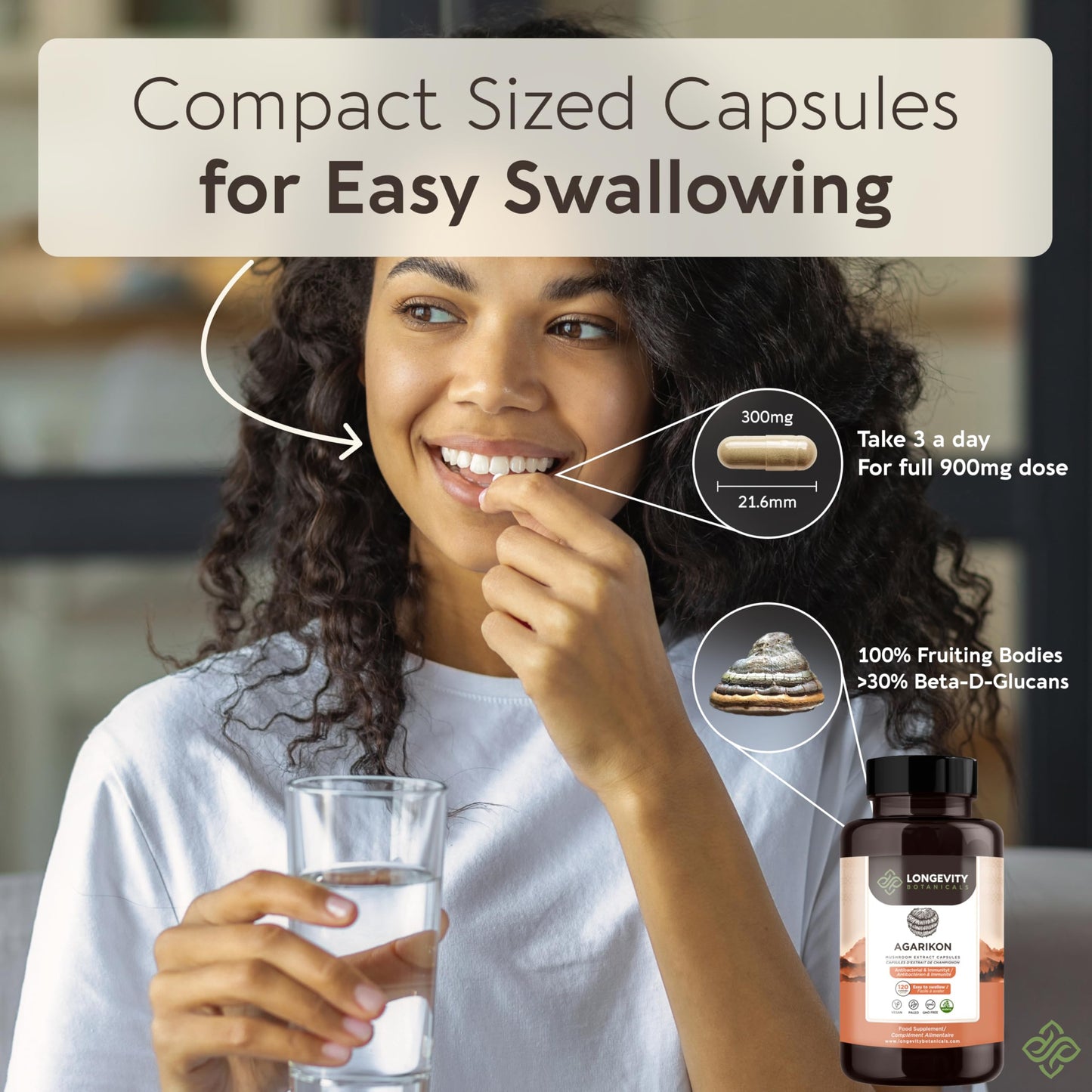 Longevity Botanicals Agarikon Mushroom Extract Capsules (120) – 10:1 Concentrate, 100% Fruiting Bodies