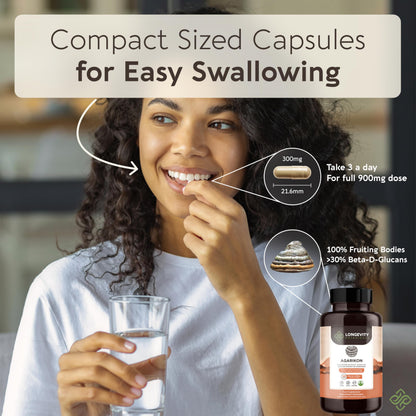 Longevity Botanicals Agarikon Mushroom Extract Capsules (120) – 10:1 Concentrate, 100% Fruiting Bodies