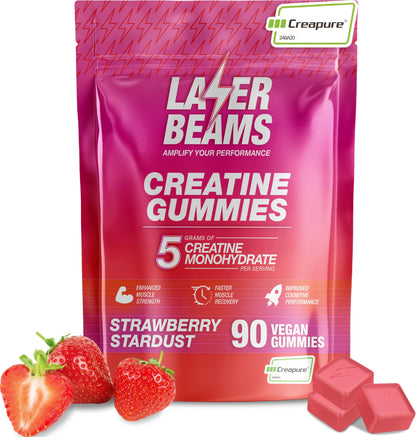 Laser Beams Creatine Monohydrate Gummies – 5g Creapure per Serving, Vegan & Gluten-Free (Strawberry)