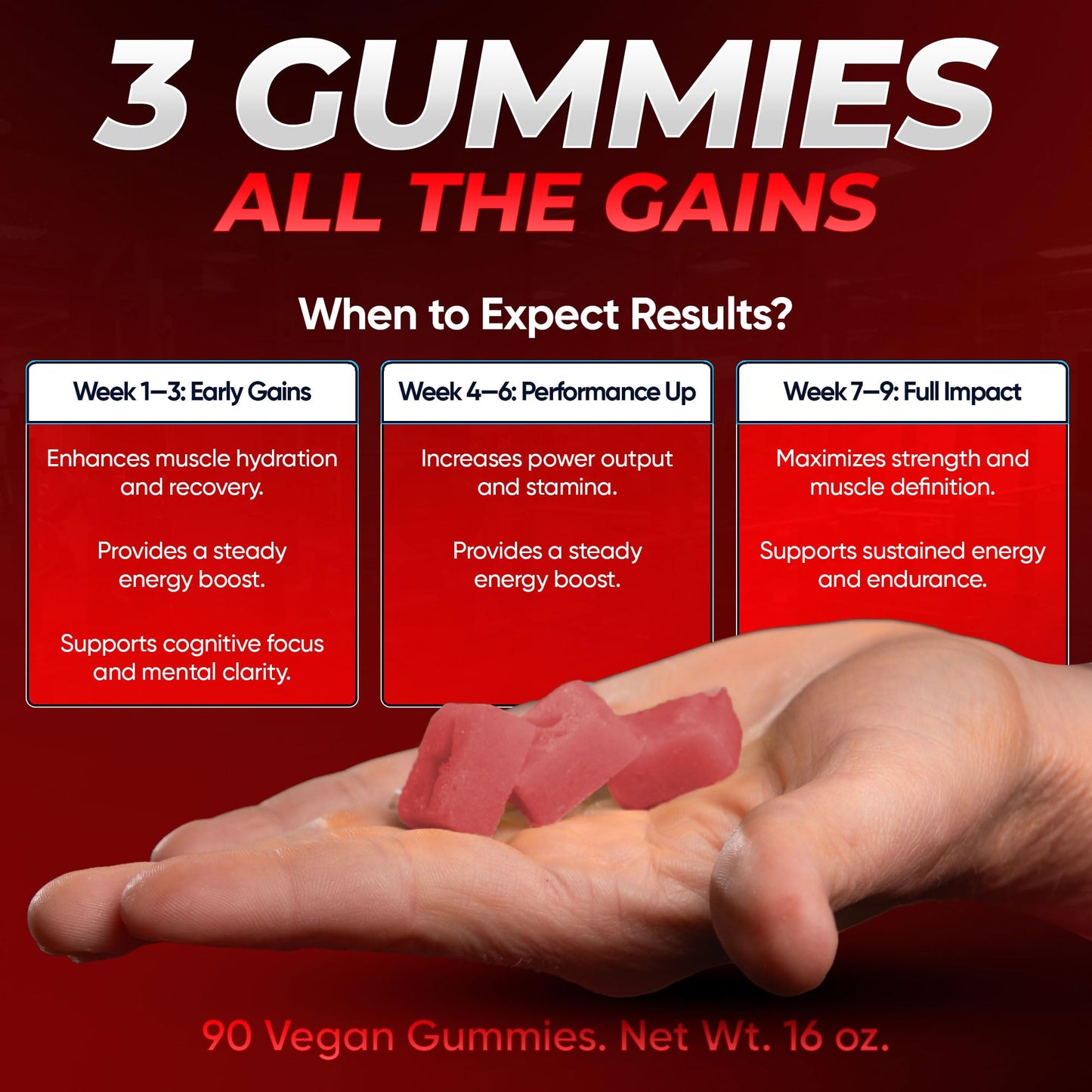 Laser Beams Creatine Monohydrate Gummies – 5g Creapure per Serving, Vegan & Gluten-Free (Strawberry)