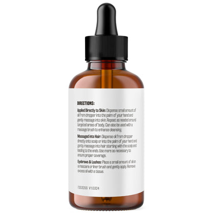 100% Pure Organic Castor Oil for Hair, Lash and Eyebrow Growth, Lymphatic Drainage and Skin Hydration | Hexane-Free, Cold Pressed, Unrefined in a 4 fl oz Glass Bottle with Dropper