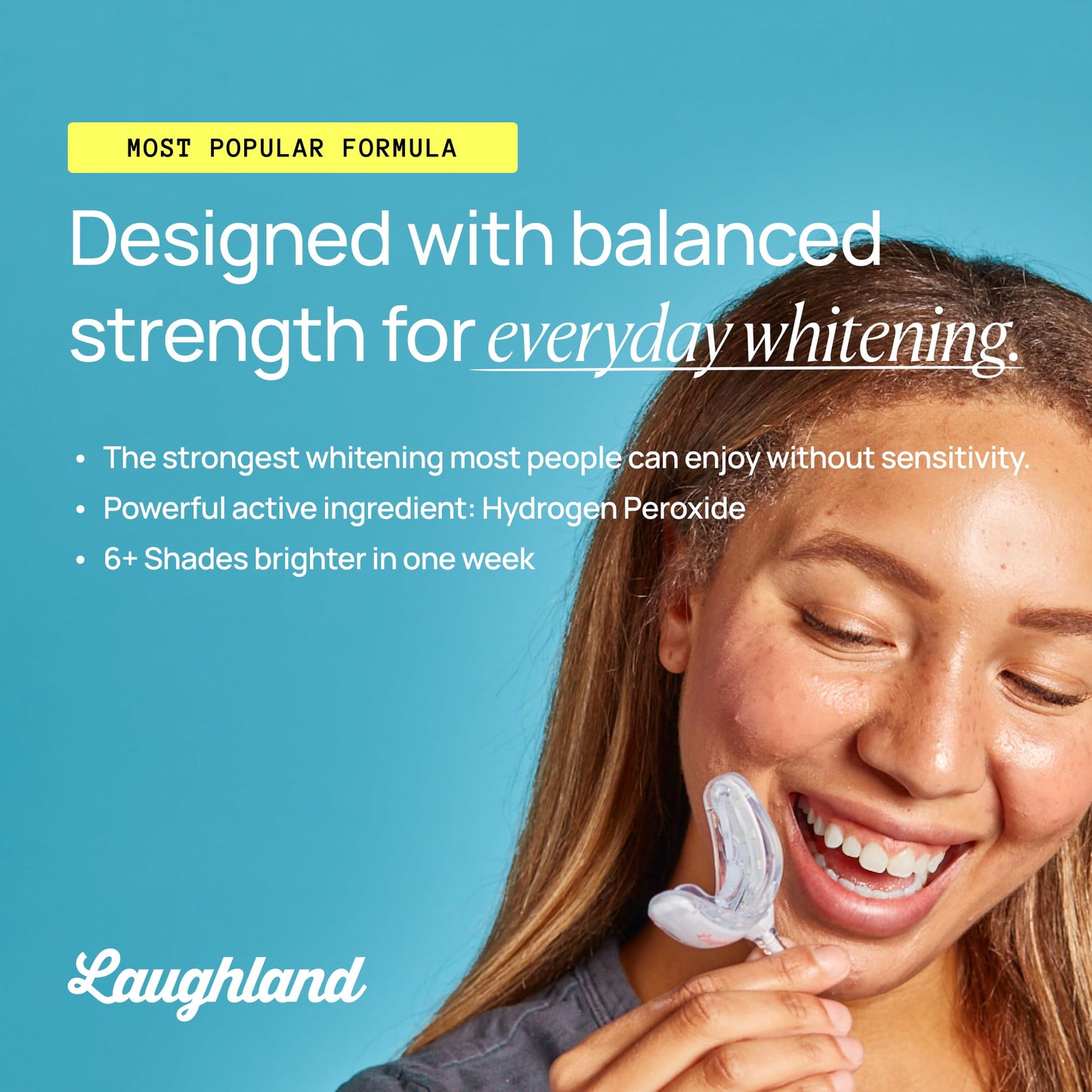 Laughland Teeth Whitening Kit – Phone-Powered LED Mouthpiece, 6+ Treatments for Sensitive Teeth