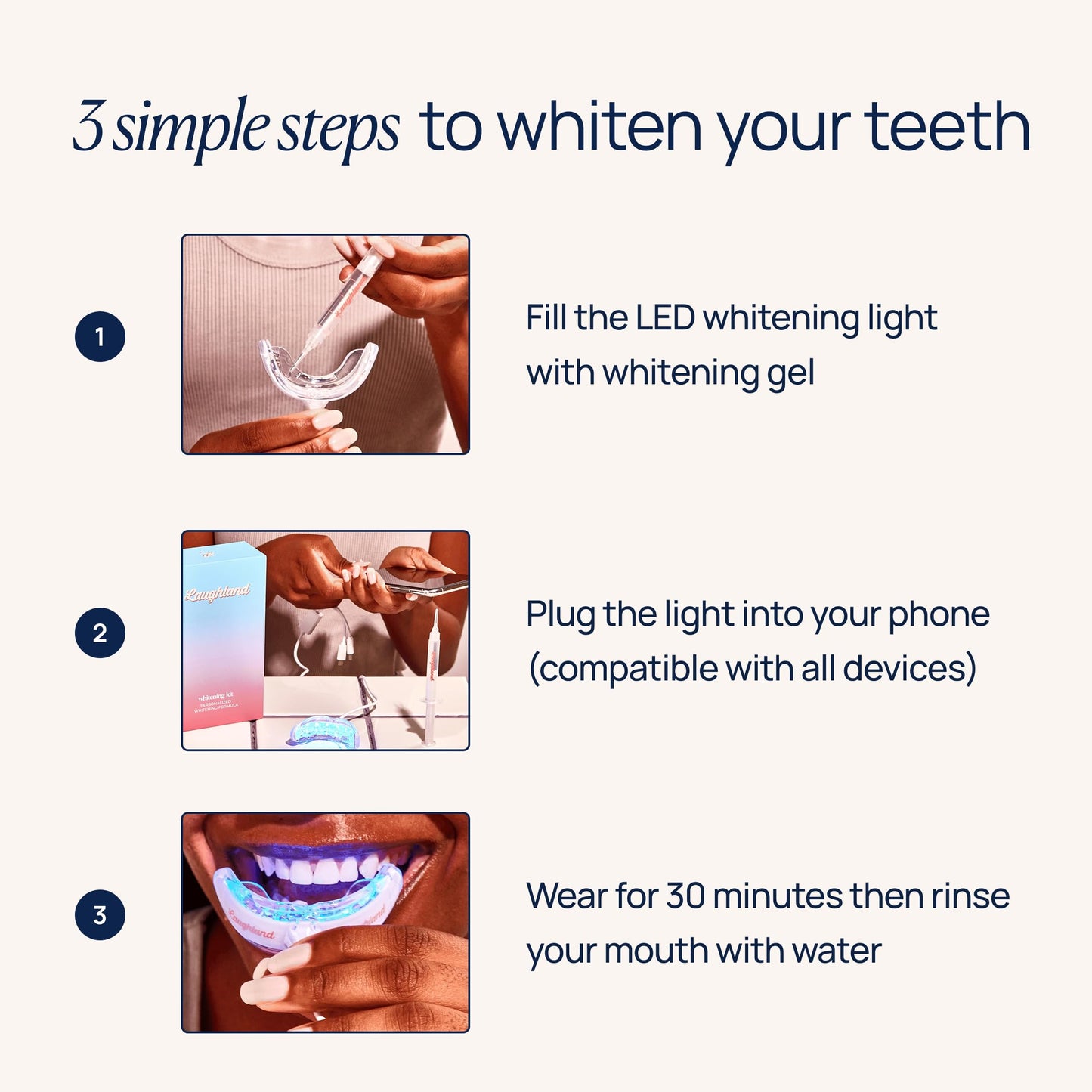 Laughland Teeth Whitening Kit – Phone-Powered LED Mouthpiece, 6+ Treatments for Sensitive Teeth