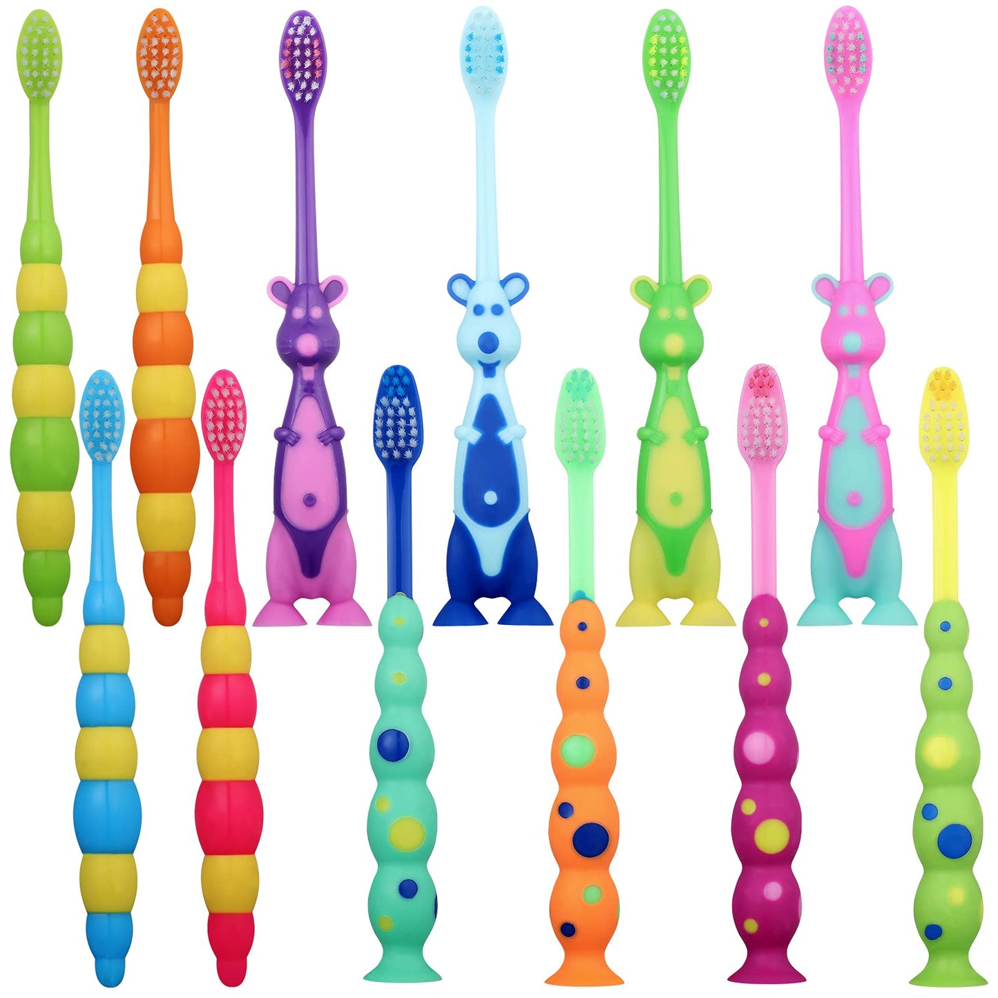 Lauwell 12-Piece Toddler Toothbrush Pack – Soft Bristles, Covers & Suction Cup