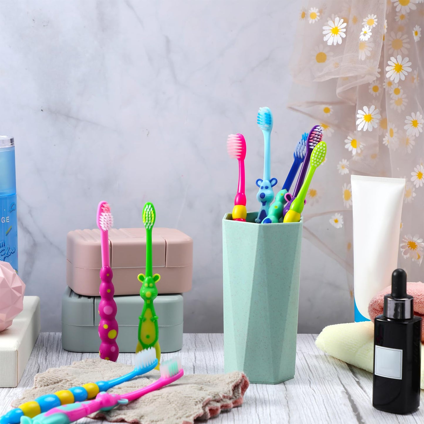Lauwell Toddler Toothbrush Pack – 36 Soft Bristle Animal Brushes with Covers & Suction Cup