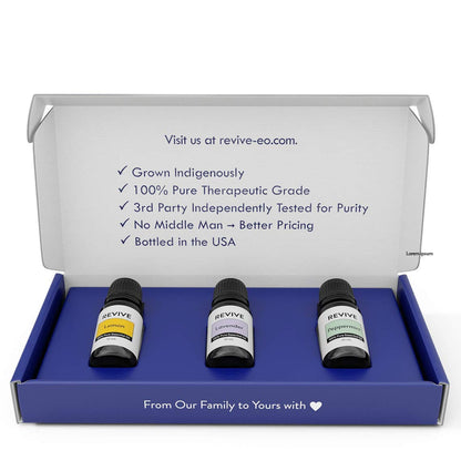 Top 3 Essential Oils Kit by Revive – Lavender, Lemon & Peppermint (100% Pure)