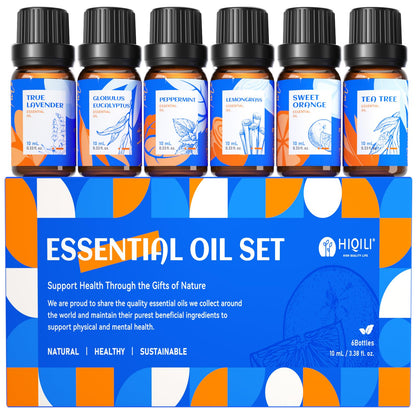 HIQILI Essential Oils for Diffusers for Home – Beginner Kit Gift Set (6x10ml)