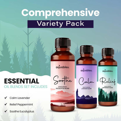 Essential Massage Oil Gift Set – Serenity Trio: Calm Lavender, Relief Peppermint, Soothe Eucalyptus (80 ml) – Beautiful Gift for Women
