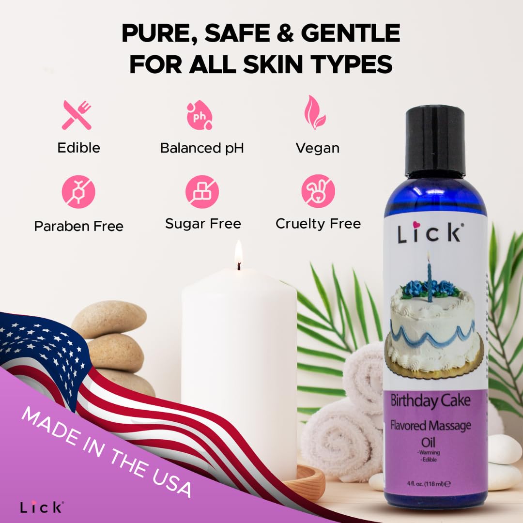 Birthday Cake Flavored Massage Oil – 4 oz | Aromatherapy Vitamin E Skin Moisturizing Oil