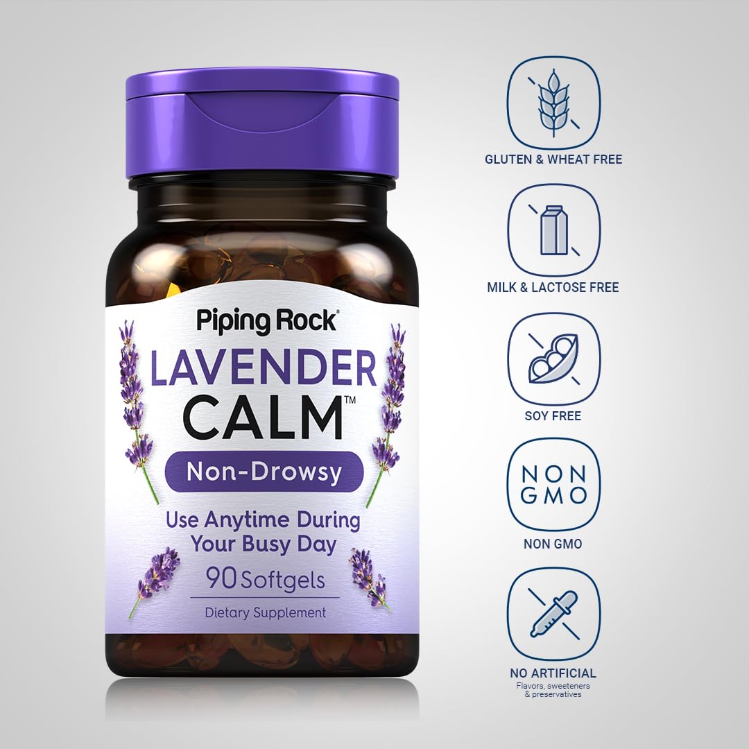 Piping Rock Lavender Calm Pills – 90 Softgels | Non-Drowsy, Non-GMO & Gluten Free