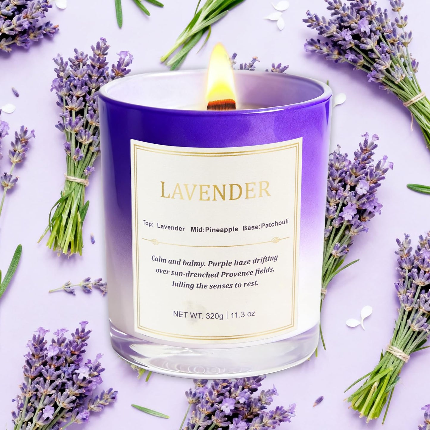 Lavender Candle Gift Set – 2 Pack Wood Wick Soy Candles with Gift Boxes